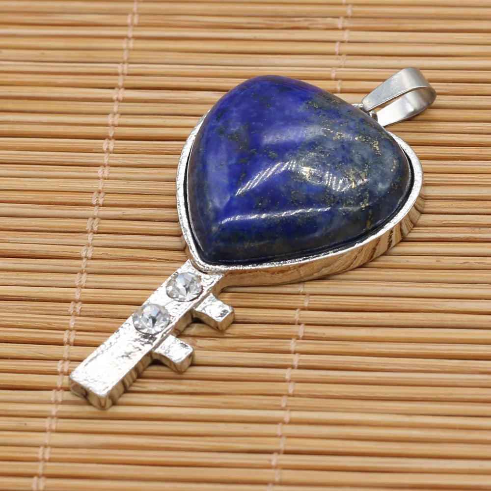 

Natural Stone Pendant Heart-Key Shaped Metal Alloy Semi-Precious For Jewelry Making DIY Necklace Bracelet Earrings Accessory