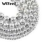 WLYeeS Бусы из натурального камня, серебряные рок вулканической лавы Круглые бусины для самостоятельного изготовления ювелирных изделий браслет аксессуары 15 ''4681012 мм