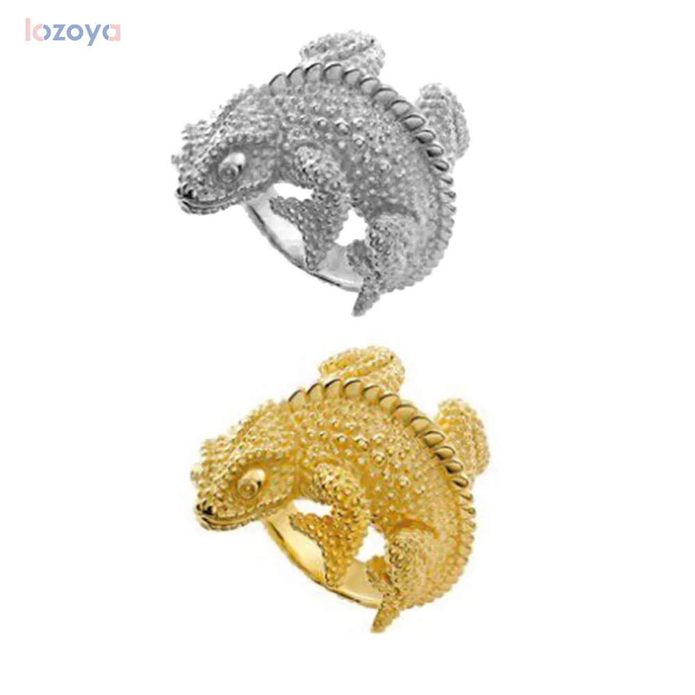 LOZOYA 925 Sterling Silver Big Fine Jewelry Wedding Large Lizard Thick Resizable Adjustable Rings Women Rock Punk Party Jewels