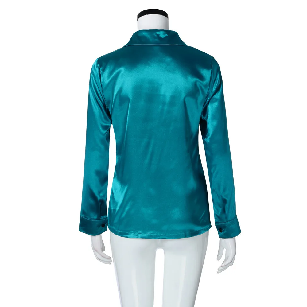 

2020 Spring Women Shirts Long Sleeves Satin Blouse Vintage Femme V Neck Street Shirts Elegant Imitation Silk Blouse