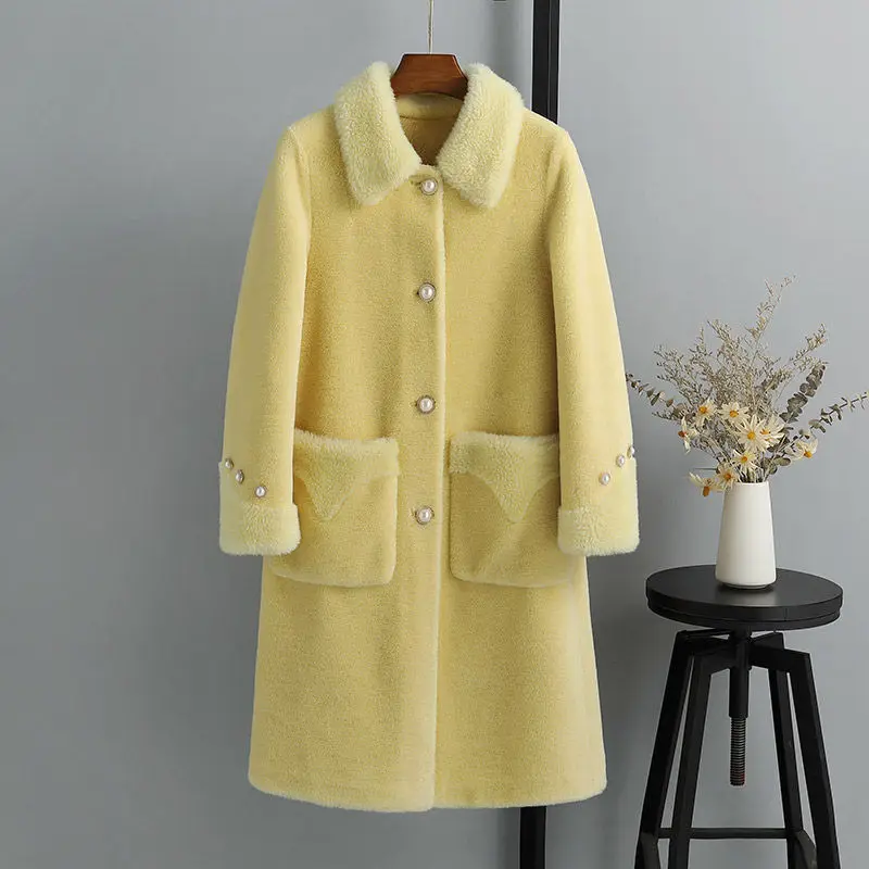2022 Women Coat Real Fur Outwear Long Jacket Female Loose Street Style Warm Overcoat Autumn Winter Ladies Thick Warm Coat Q237