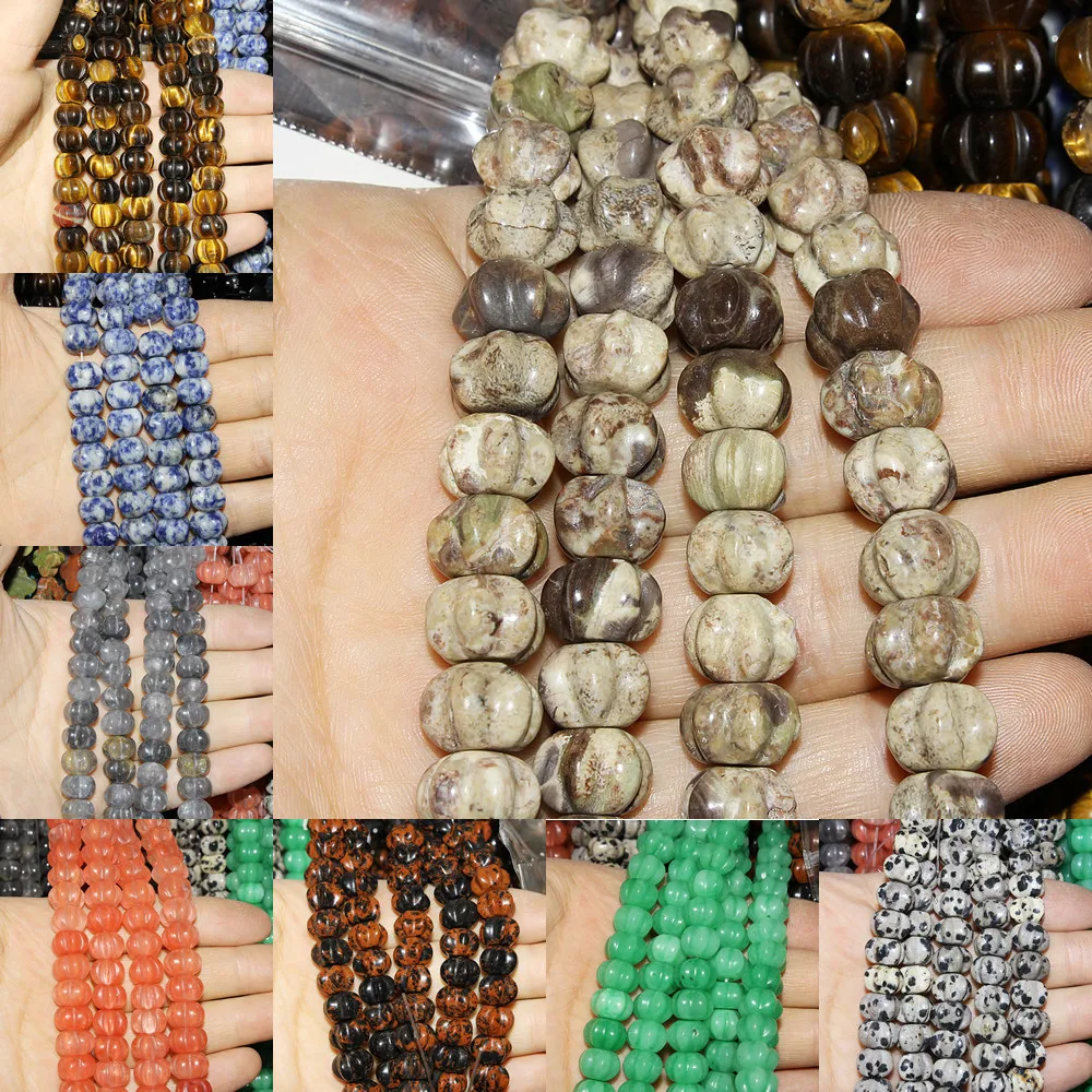

8~14mm Natural Stone Crystal Tiger Eye Pumpkin-shaped Loose Beads Beaded Women Jewelry Making DIY Bracelet Necklace Parts 15''