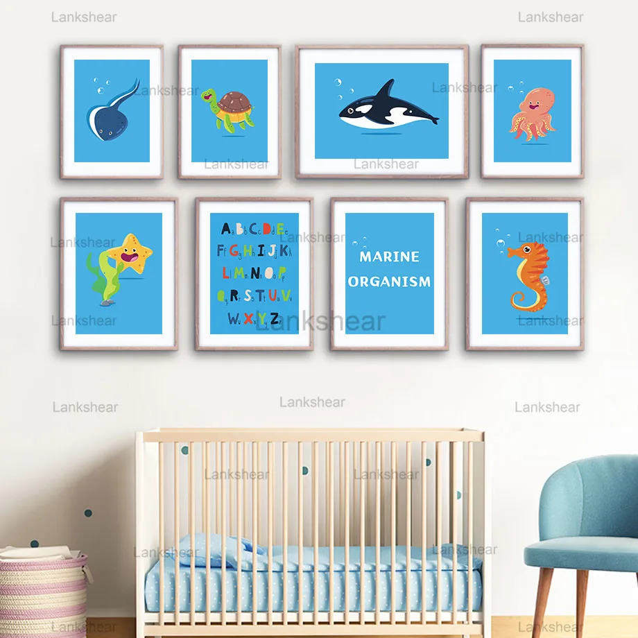 

Cute Animal Turtle Seahorse Starfish Octopus Wall Art Canvas Painting Nordic Posters and Prints Wall Pictures Kids Room Decor