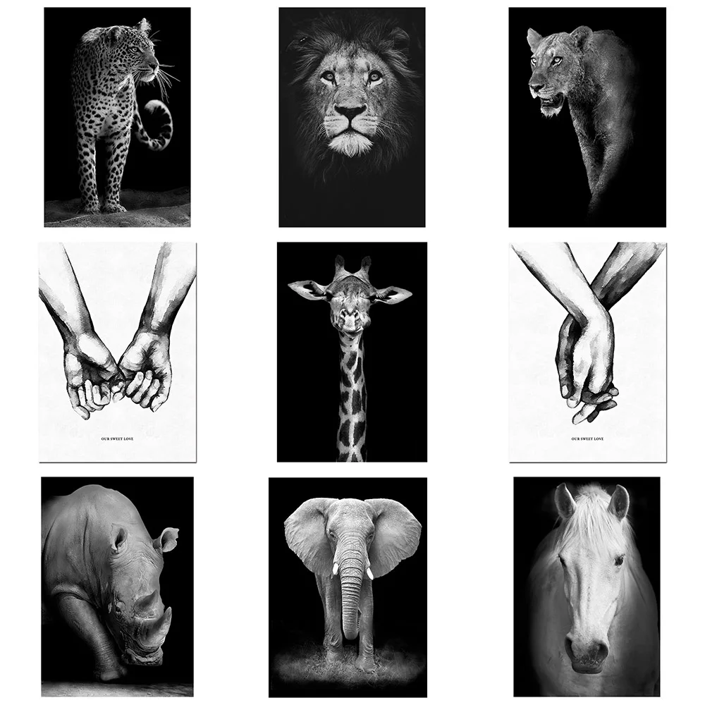 Сделай Сам черно-белый холст для алмазной живописи животные искусство на стену