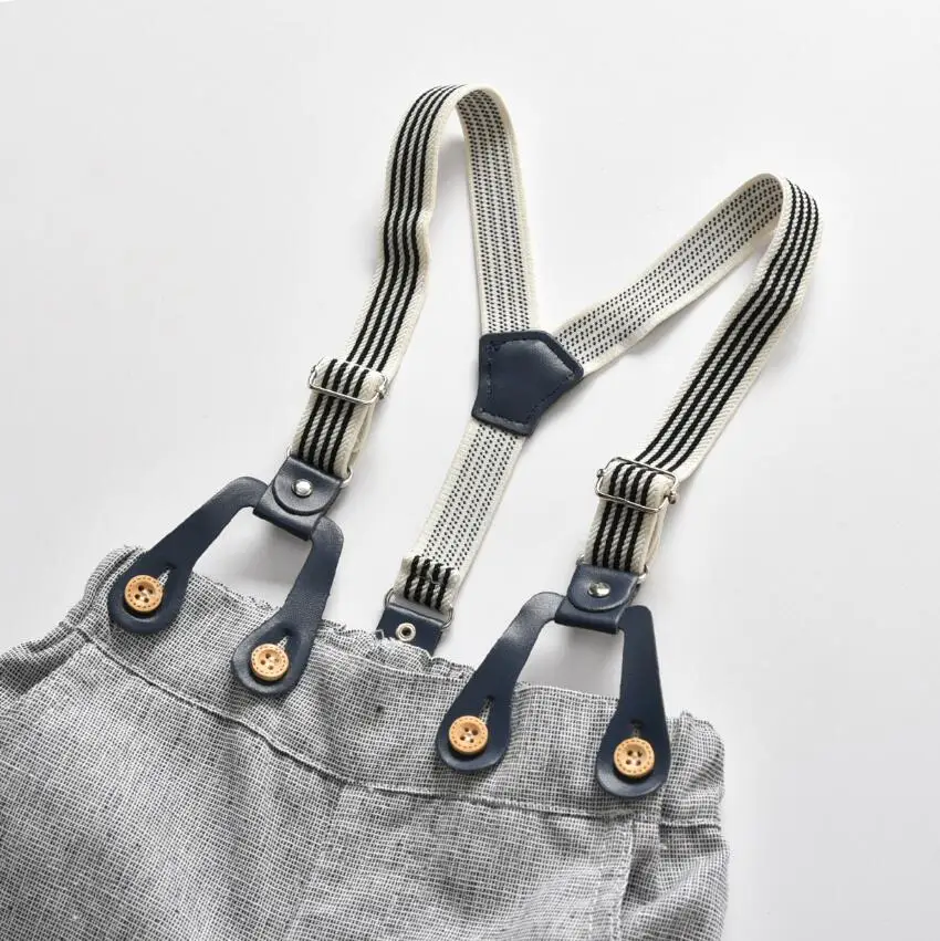 Newborn Baby Boy Clothes Set White Romper Strap Pants and Bow Tie 0-24 Monthes Quality Gentlemen Three Piece Suit |