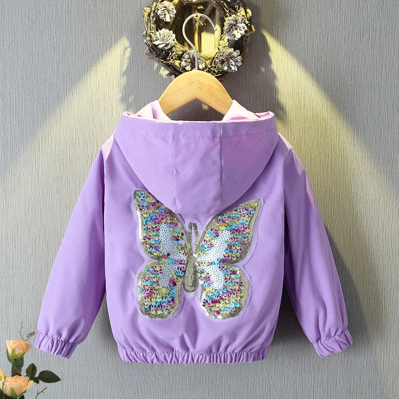 

Butterfly Girls Jackets Spring Autumn Hooded Fashion Zipper Windbreaker Coat Little Princess Costume Outerwear Children Clothing