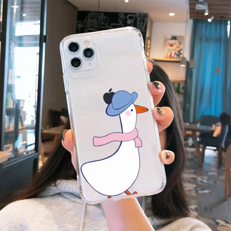 

Funny Creative Animal Duck Phone Case Transparent soft For iphone 5 5s 5c se 6 6s 7 8 11 12 plus mini x xs xr pro max