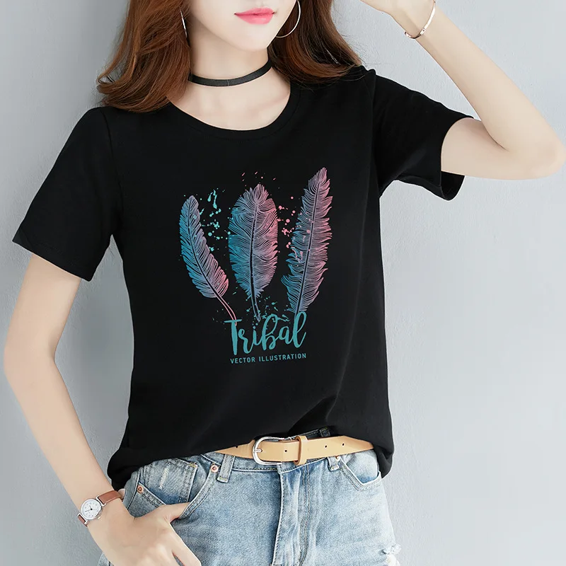 

Футболка женская хлопковая с коротким рукавом и круглым вырезом