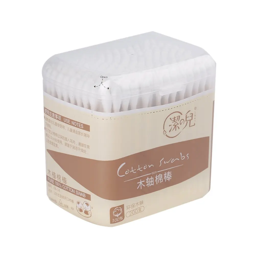 

200PCS/Box Compact Size Natural Cotton Swabs Wood Sticks Nose Ears Cleaning Cosmetics Health Care Cotton Buds