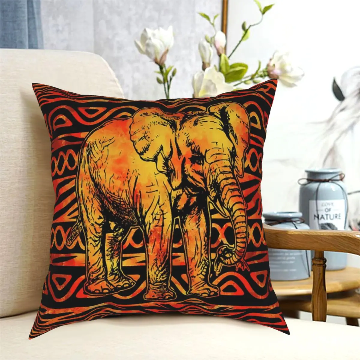 Наволочка с текстурированным этническим принтом и изображением слона украшение