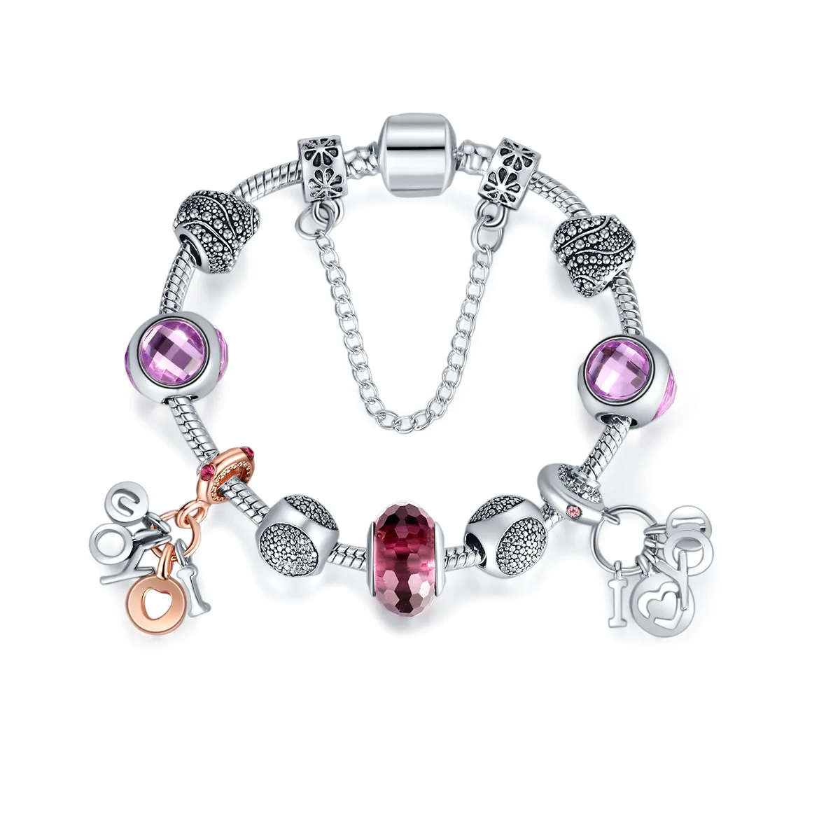 Роскошные фиолетовые хрустальные браслеты pandora и красивые серебряные для женщин