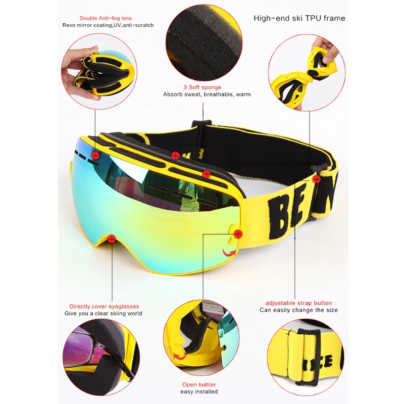 Лыжные очки, детские очки для сноуборда, очки для мальчиков и девочек, для катания на лыжах, защита UV400, лыжные очки, противопротивотуманные Л... от AliExpress WW