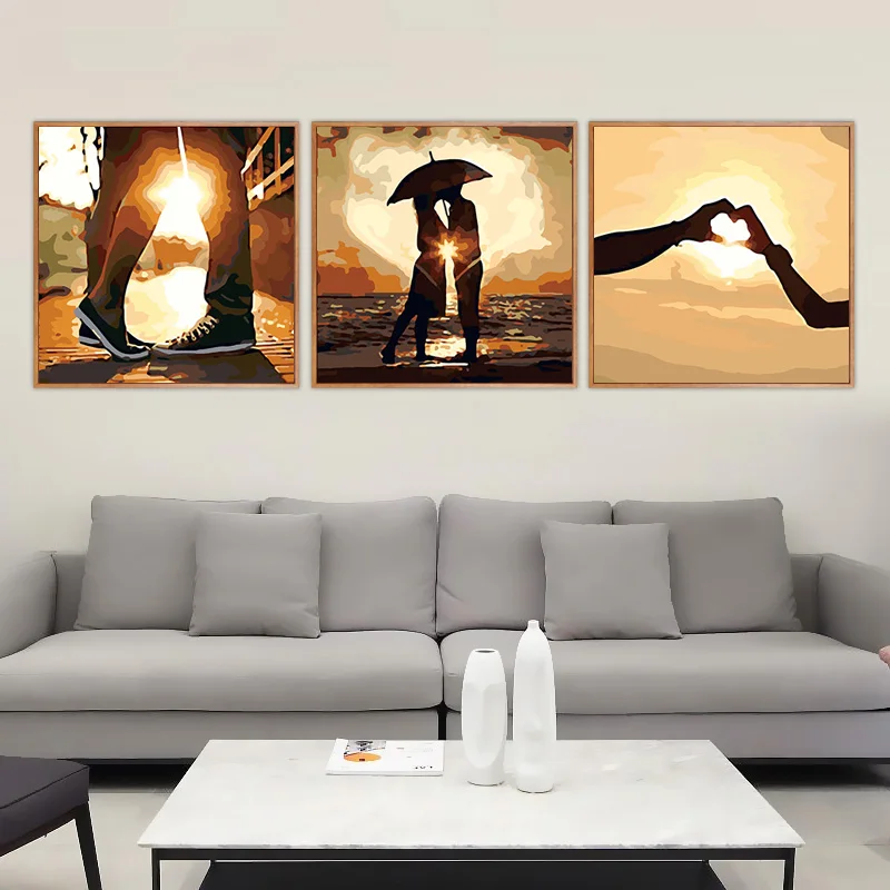 Juego de pintura al &oacute;leo por n&uacute;meros, Tr&iacute;ptico para colorear paisajes, Pintura abstracta, pegatina de pared, decoraci&oacute;n del hogar, 3 unids/set-2