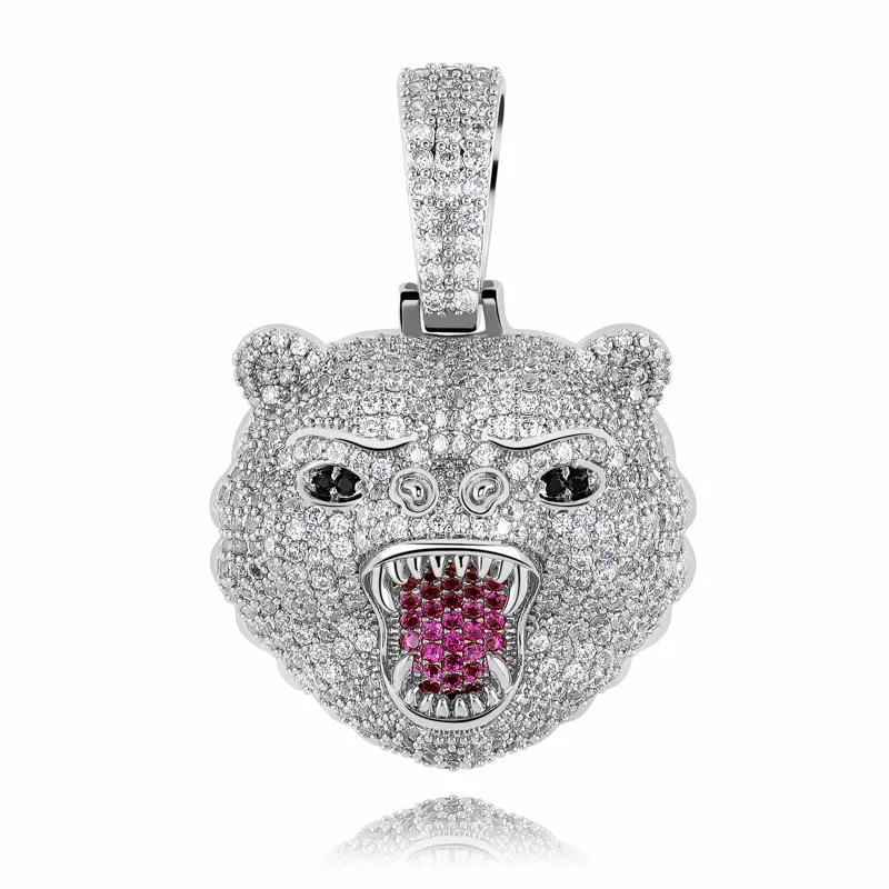 New Fashion Hip Hop Jewelry Beast Bear Animal All Iced Out Pendant Necklace 5mm Tennis Chain Gold Silver Men Rock Jewelry Gift