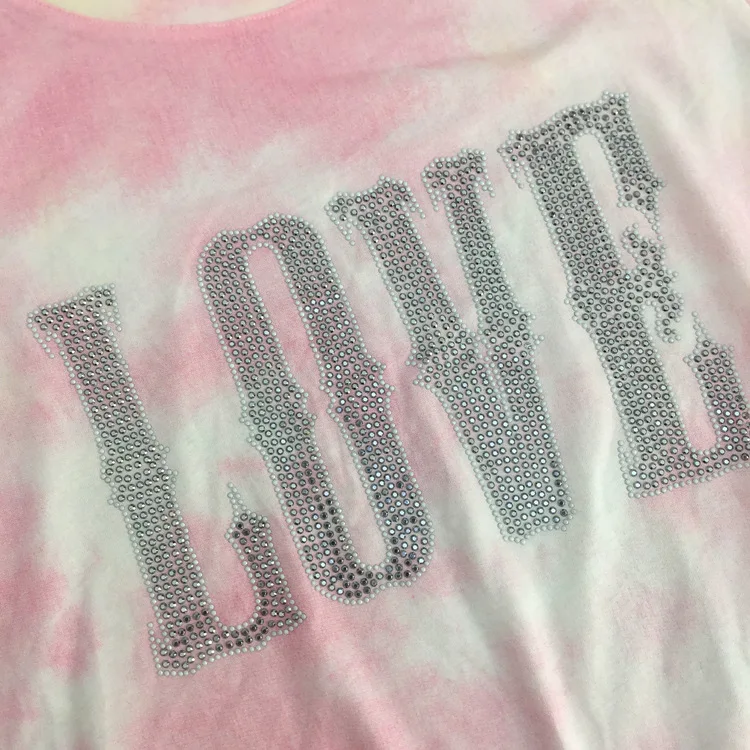 Женская футболка с принтом «Tie-dye», Женская хлопковая футболка с надписью «Hot Drilling LOVE», женская одежда с коротким рукавом и градиентом