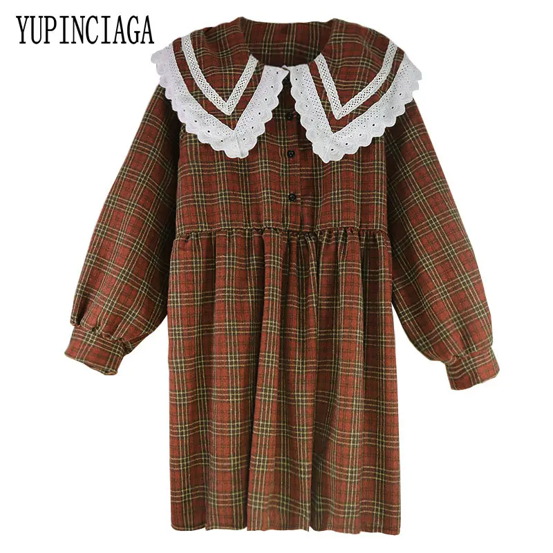 Милое Платье Мори для девушек Для женщин отложной воротник в клетку маленьких