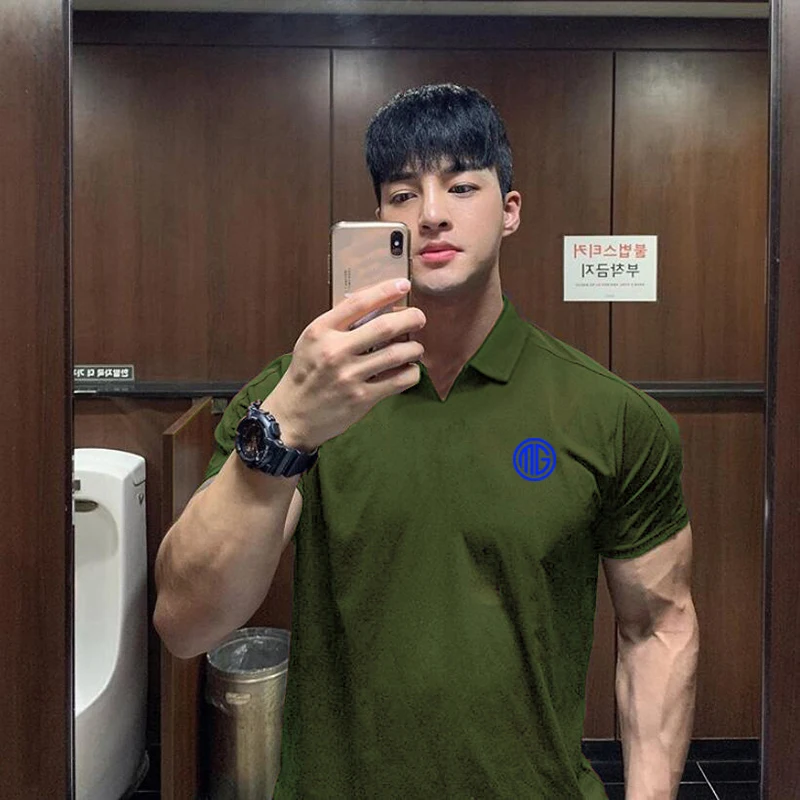 

2021 New Mens Clothing Fashion Polo Short Sleeve Fitness Tshirt Cotton Training Trend Casual Sports Running V-neck Polo T Shirts