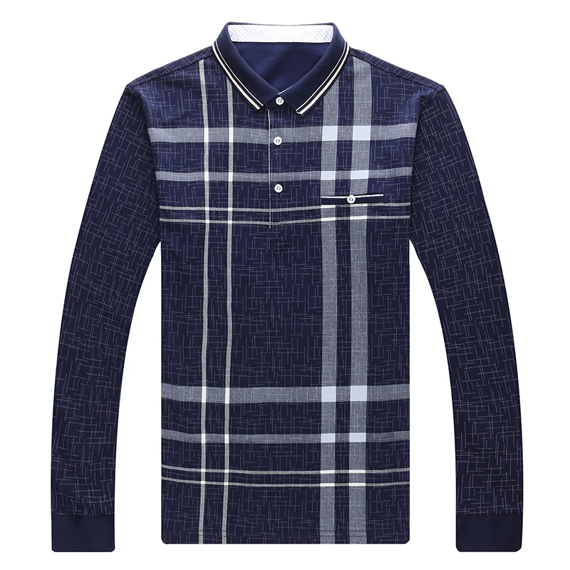 Рубашка-поло мужская с длинным рукавом деловая Повседневная в клетку B046 весна |