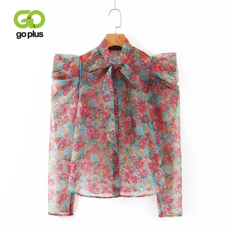 Женская винтажная блузка GOPLUS женская с цветочным принтом и галстуком-бабочкой