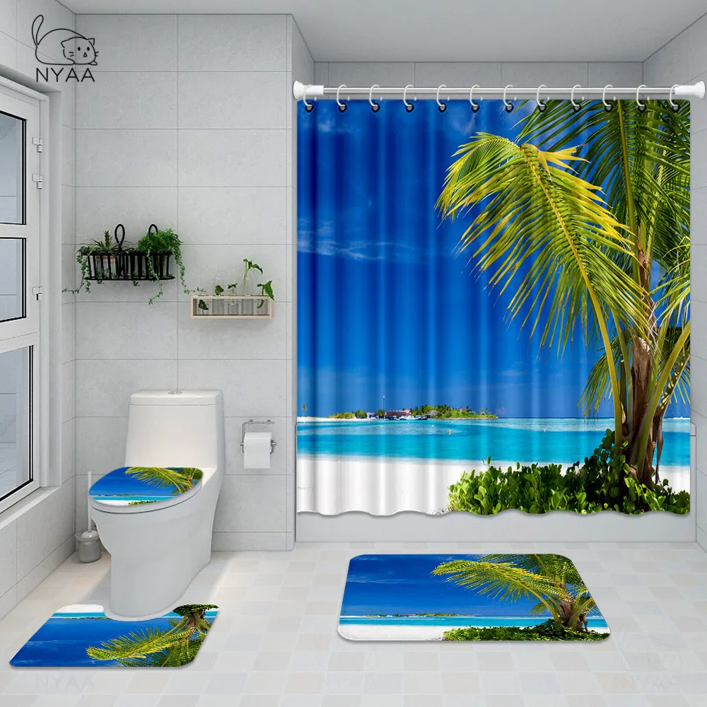 Прибрежных пляж декорации набивным рисунком душ Шторы ковер крышка Крышка для