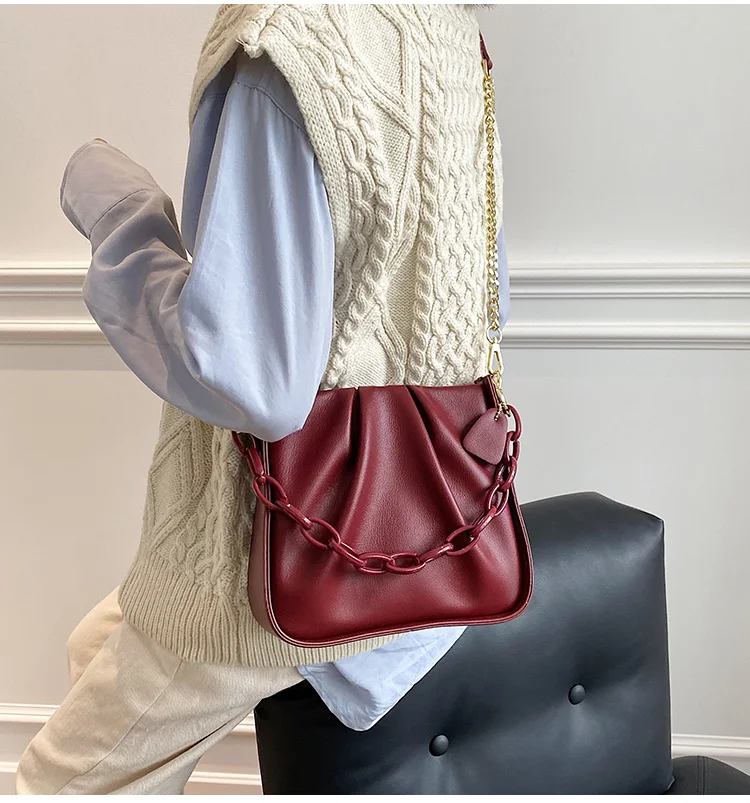 

women 2021 trending novelty small vintage one shoulder chain flap bag for female winter brown burgundy black grey crossbody bag