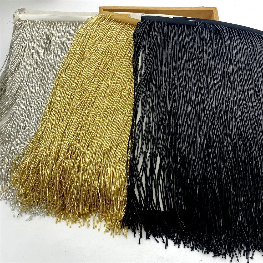 5yards  gold silver black 30cm(12inches)  Glass  Seed Beaded Fringe Lamp Costume Trim Crafts