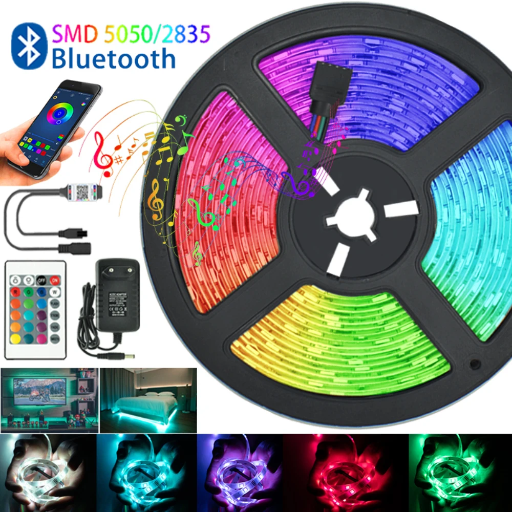 

LED Strip Lights Bluetooth RGB5050 2835 Waterproof 12V Flexible Lamp Tape Ribbon Diode TV Bedroom Iuces for Party 5M 10M 15M 20M