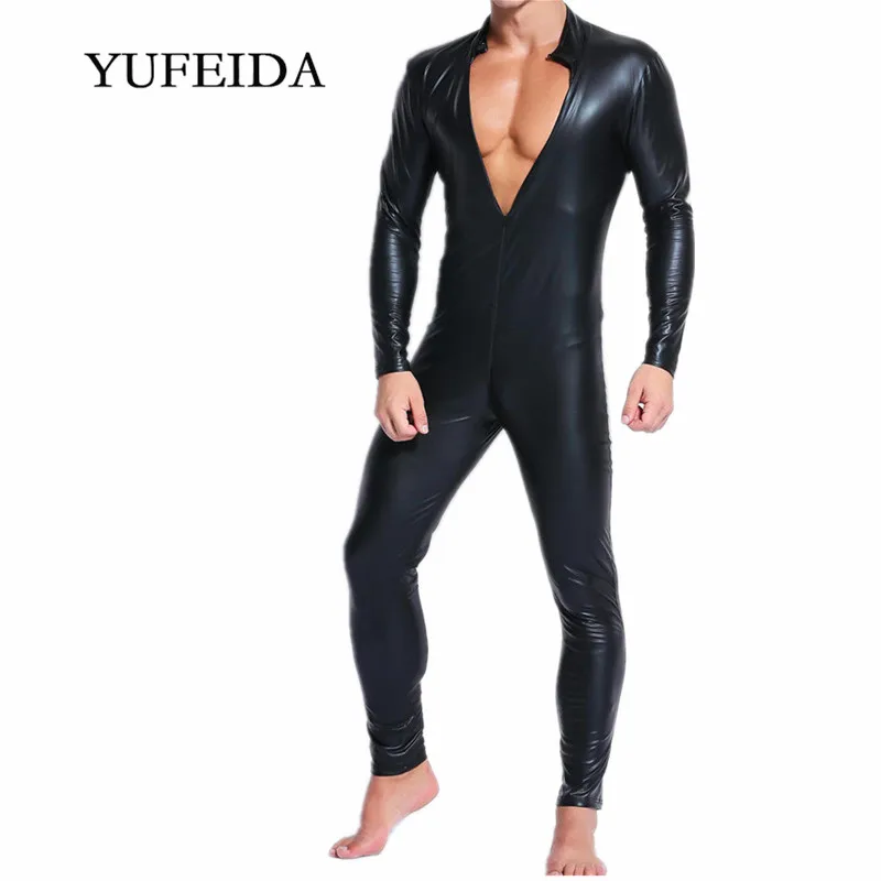 Мужские майки из искусственной кожи на молнии боди эластичный борьба джерсовой