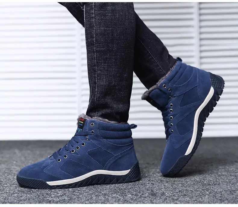 Men Shoes Winter Casual Boots for Men Fur Lace Up Warm Snow Boots Outdoor Fashion Flat Mens Shoes Big Size 47 Scarpe Uomo 43