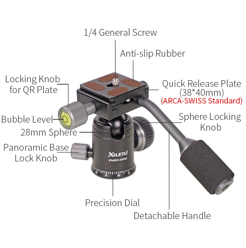 Шариковая головка штатива XILETU FM5C из алюминиевого сплава с быстроразъемной