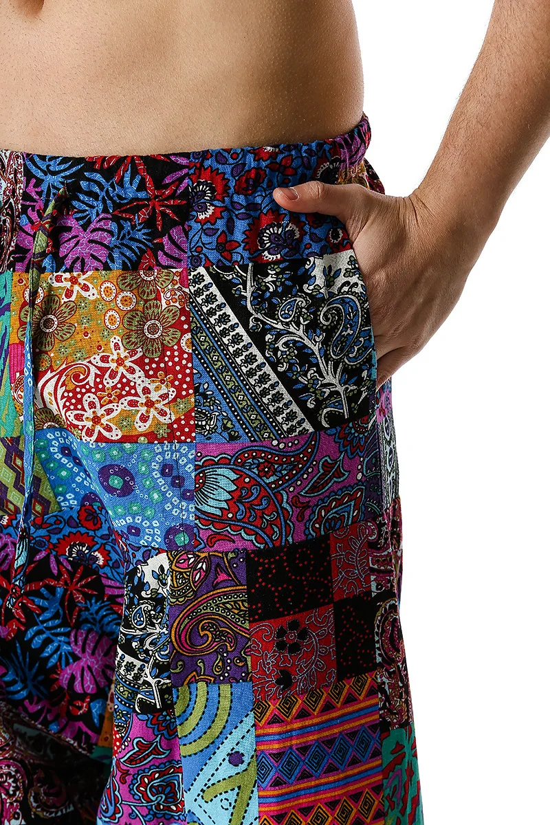 Шаровары мужские с заниженной мотней удобные хлопковые джоггеры принтом в ретро