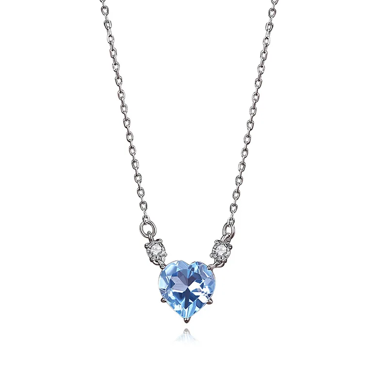 

JoyceJelly women fashion jewelry necklace 925 sterling silver jewelry aquamarine gemstone hearted shaped pandent foe women gifts