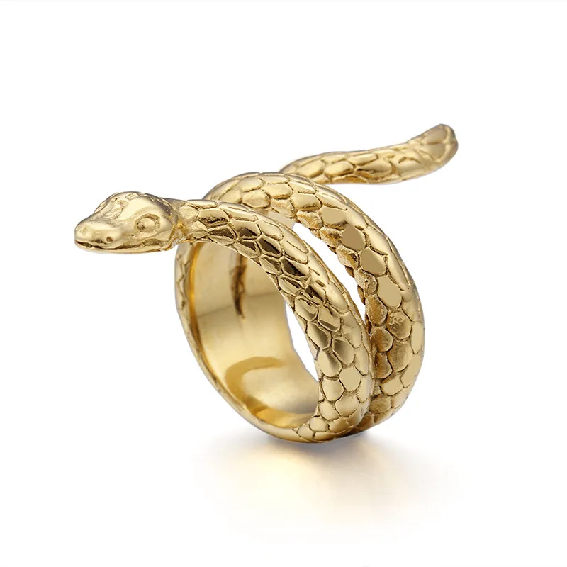 

New Retro Punk Women Rings Cobra Shaped Titanium Steel Ring Men Jewelry