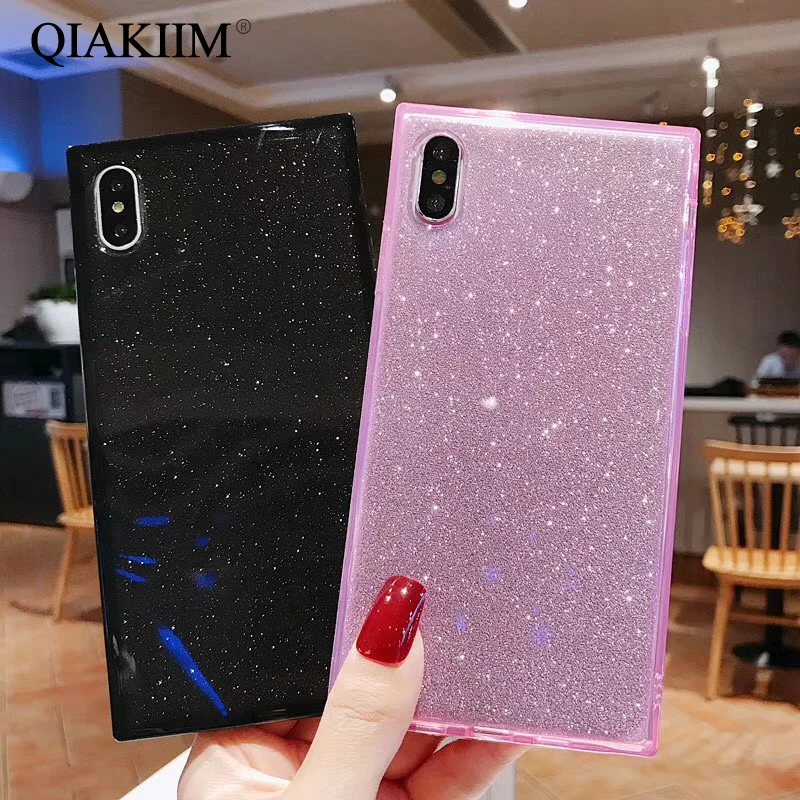 Квадратный Блестящий Мягкий чехол из ТПУ для iPhone XS 11 Pro Max XR X 6S 6 7 8 Plus ультратонкий