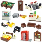 Мебель City Friend MOC, креативные кирпичи, стол, шкаф, кровать, ТВ, диван, запчасти для ванной комнаты, строительные блоки сделай сам, декорации дома, аксессуары