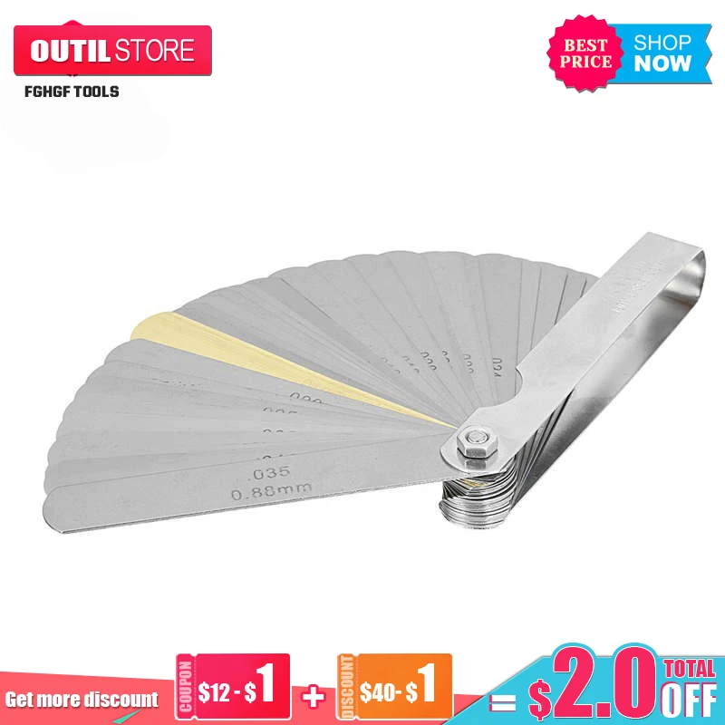 

FGHGF Steel 32 Blade Feeler Laser Gauge Tune Up Thickness IMP/METRIC Set + BRASS Imperial Metric Measuring Tool