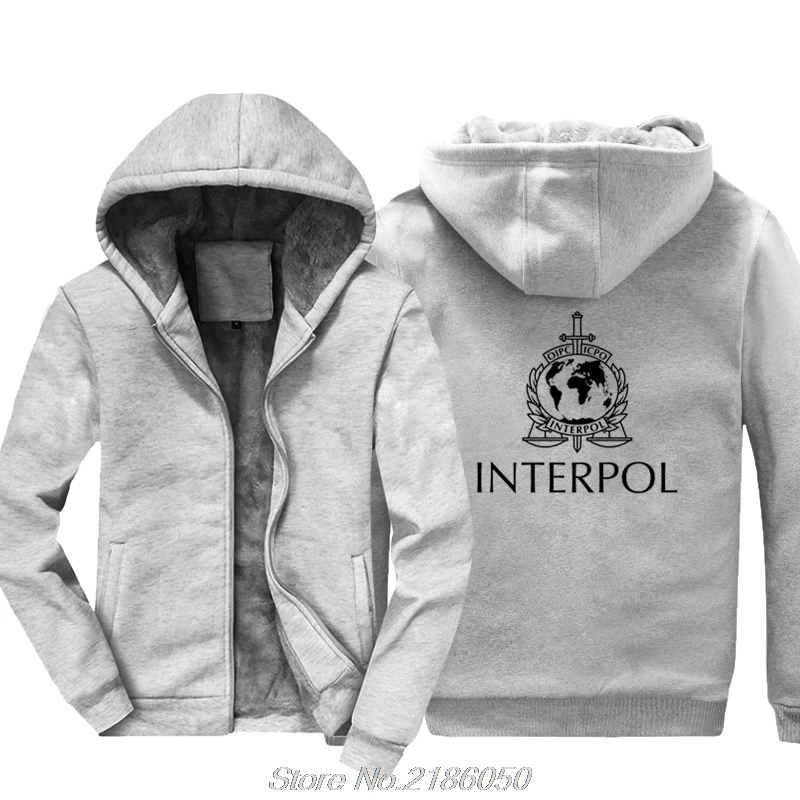 Толстовка мужская с логотипом Интерпола толстовка капюшоном на молнии уличная