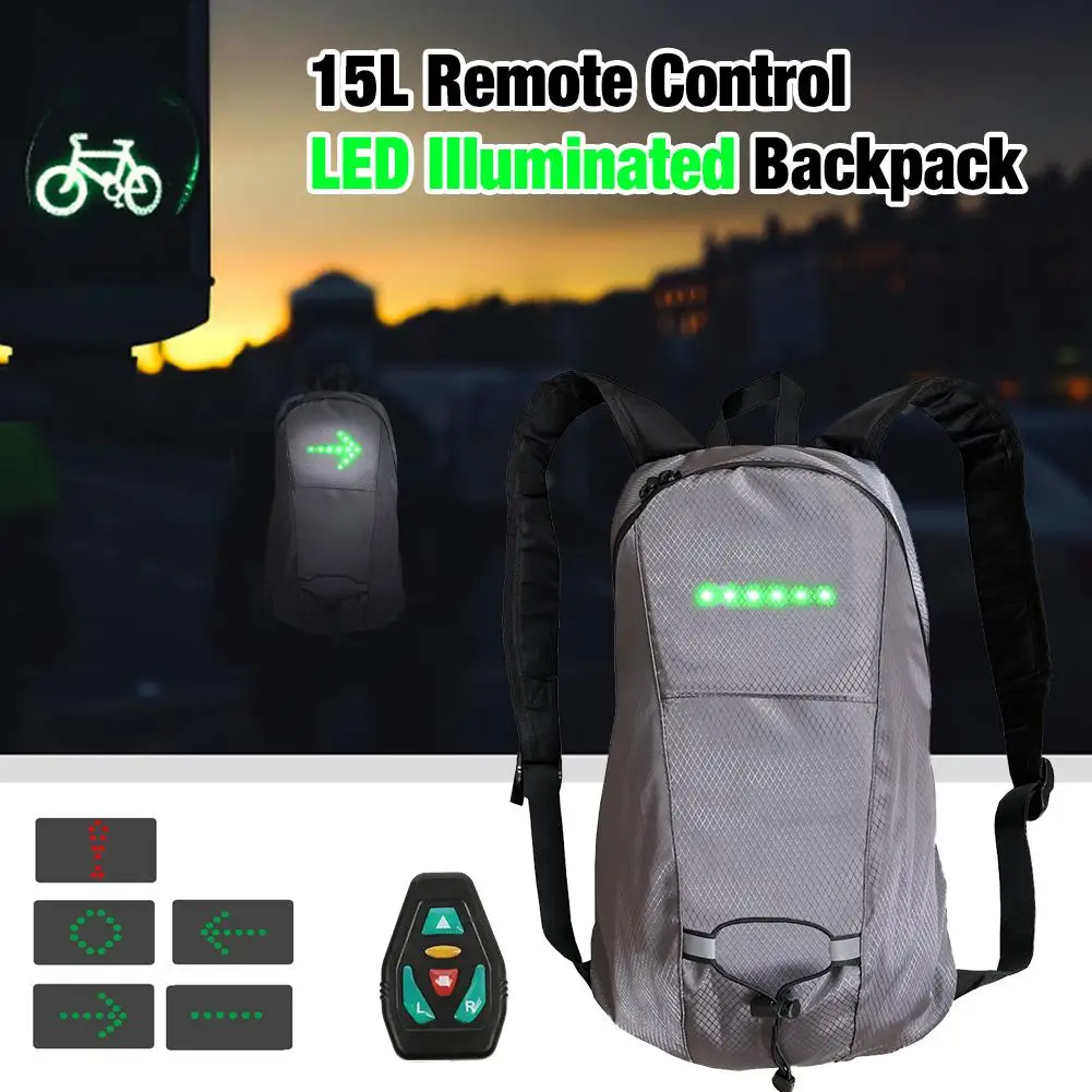 

Bicycle Backpack Riding Backpack 15L Large Capacity Remote Control Waterproof LED Illuminated Backpack Night Riding Safety Indic