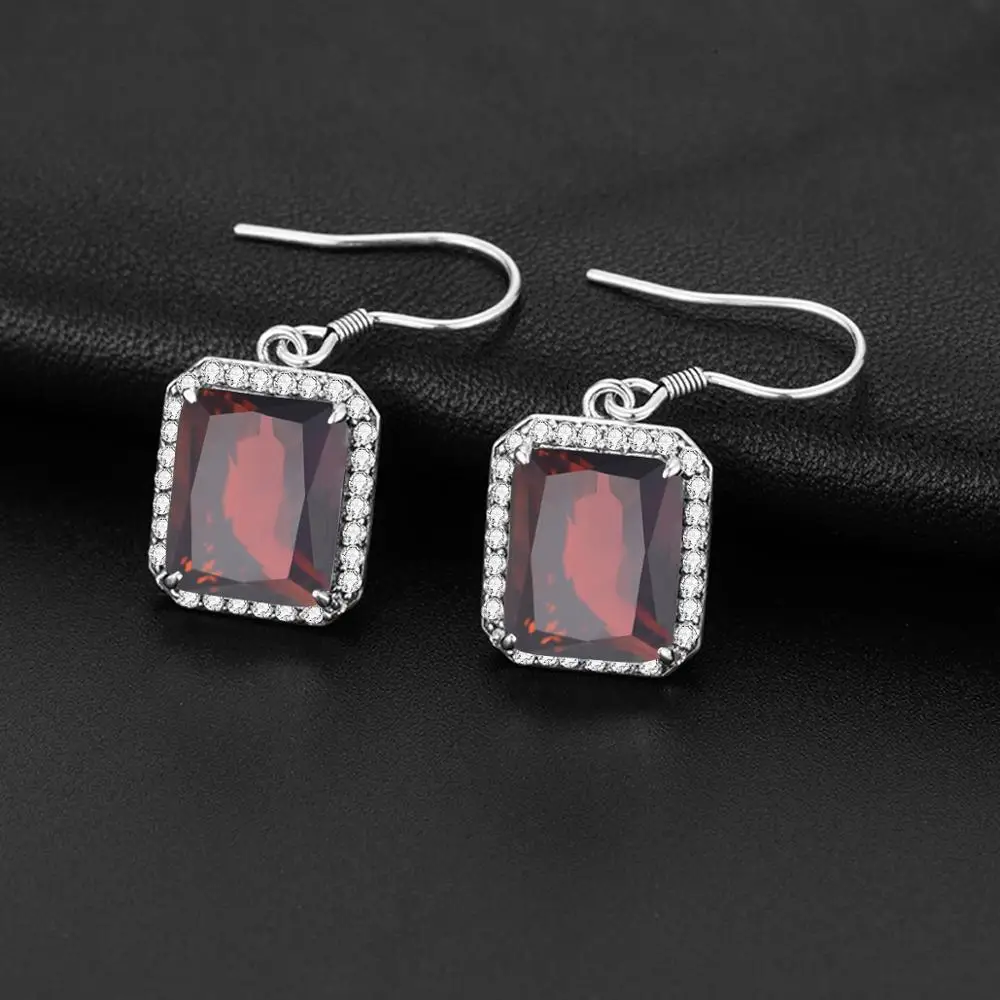 

100% 925 Sterling Silver Earrings For Women Birthstone Garnet With Diamond 2020 Luxury Bands ClassicSilver 925 Fine Jewelry Gift