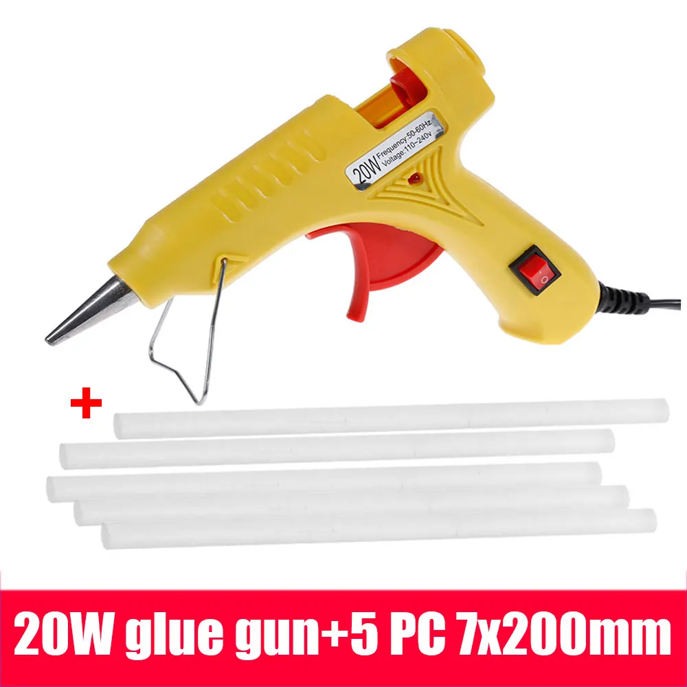 Vastar 20W 110 V-240 V горячего расплава клея пушка с 7 мм* 200 мм Клеевые стержни DIY термо мини клей пистолет ремонт тепловой инструмент - Цвет: B add 5 glue sticks