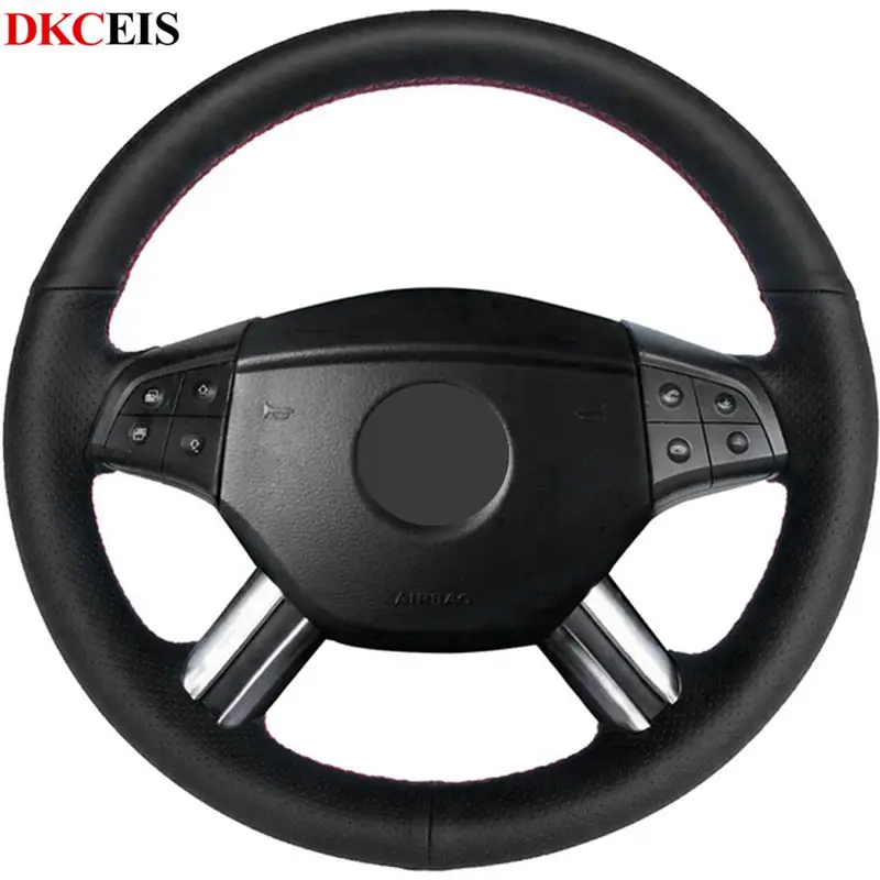 Сшитый вручную черный мягкий из искусственной кожи чехол рулевого колеса