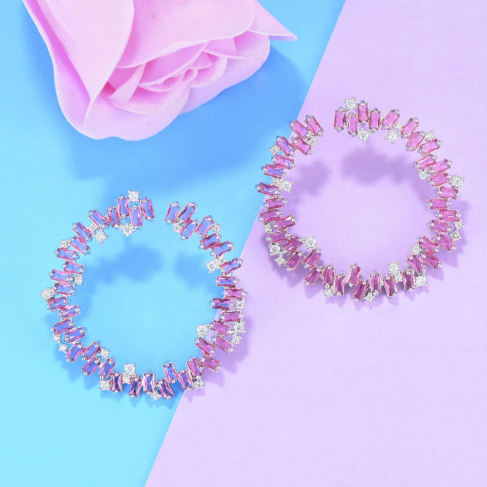 

LARRAURI 2019 Charms AAA Cubic Zirconia Inlaid Circle Shape Stud earrings Fashion Korean Earrings for Women Jewelry