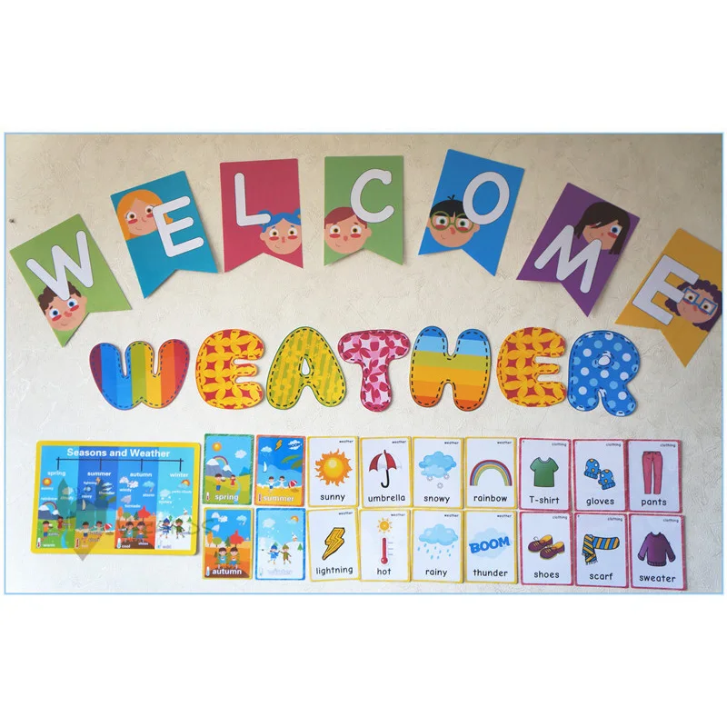 58 шт./компл. одежда карты для погоды малышей Детские Обучающие на английском