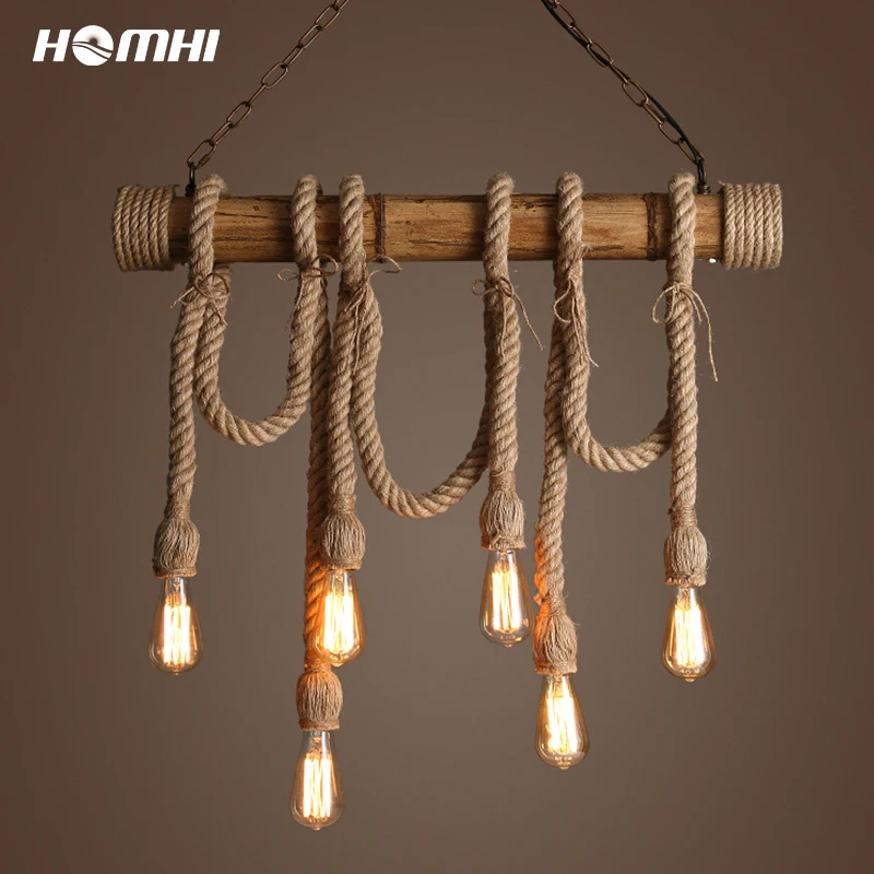 Пеньковая веревка в стиле ретро декоративные лампочки для гостиной Бамбуковая