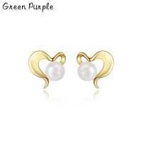 green purple s925 sterling silver heart stud earrings natural pearl minimalism earring for women engagement gift fine jewelry