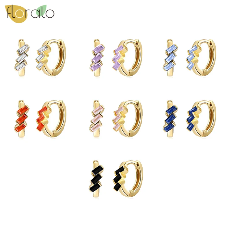 

Charm Colorful Crystal Hoop Huggie Earrings 925 Sterling Silver Small Circle Hoops Gold Earrings For Women Jewelry Wholesale