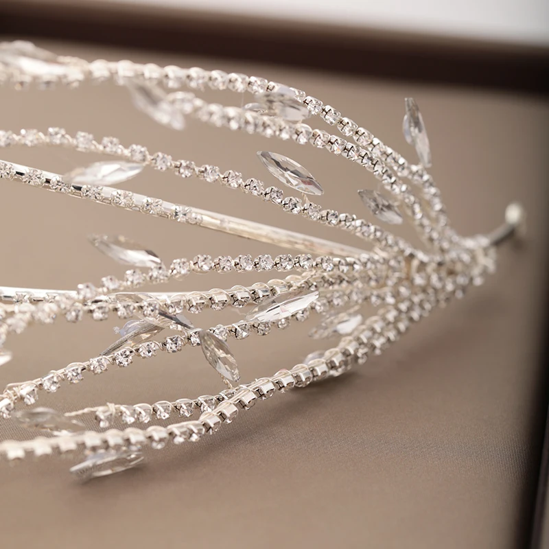 

Lx White Leaves Branch Bride Tiaras and Crowns Rhinestone Crystal Diadem Princess Wedding Headdress Bridal Hair Jewelry Ornament
