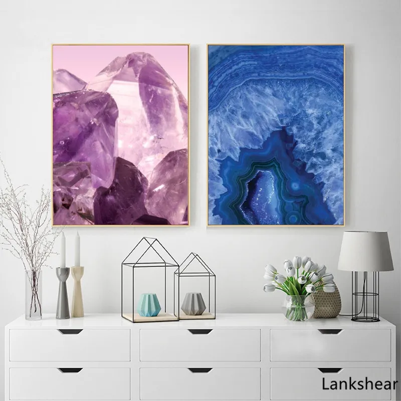 Настенные постеры Geode с рисунком агата минеральные фотографии на холсте голубым