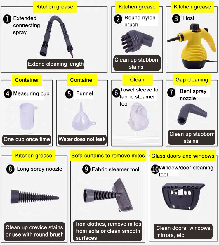 

JIQI High Temperature Steam Cleaner Disinfector Mop Handheld Range Hood High Pressure Steamer Cleaning Machine Brush 110V 220V