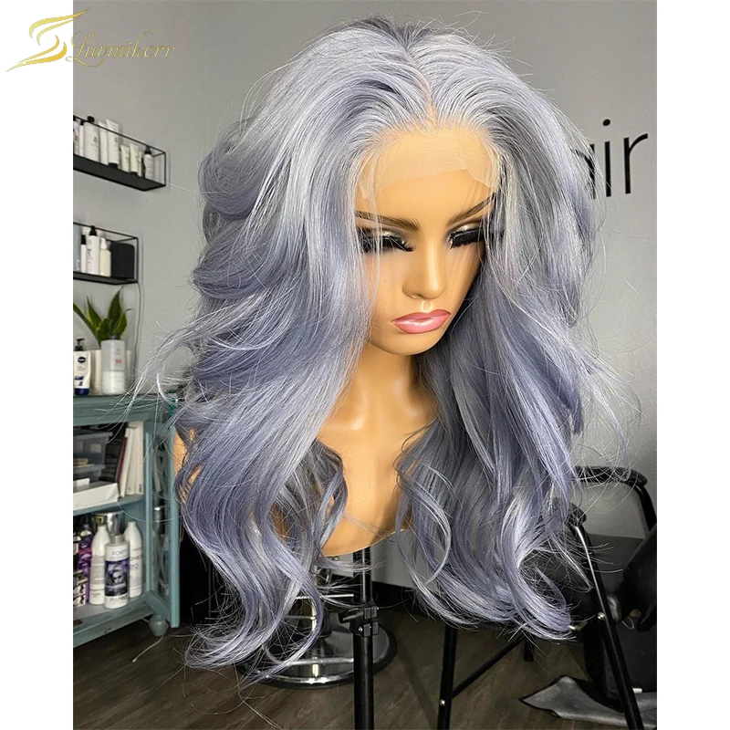 

250% Density Grey Color HD Lace Frontal Wig Body Wave Lace Front Human Hair Wig For Women Full Transparent Water Wave Preplucked